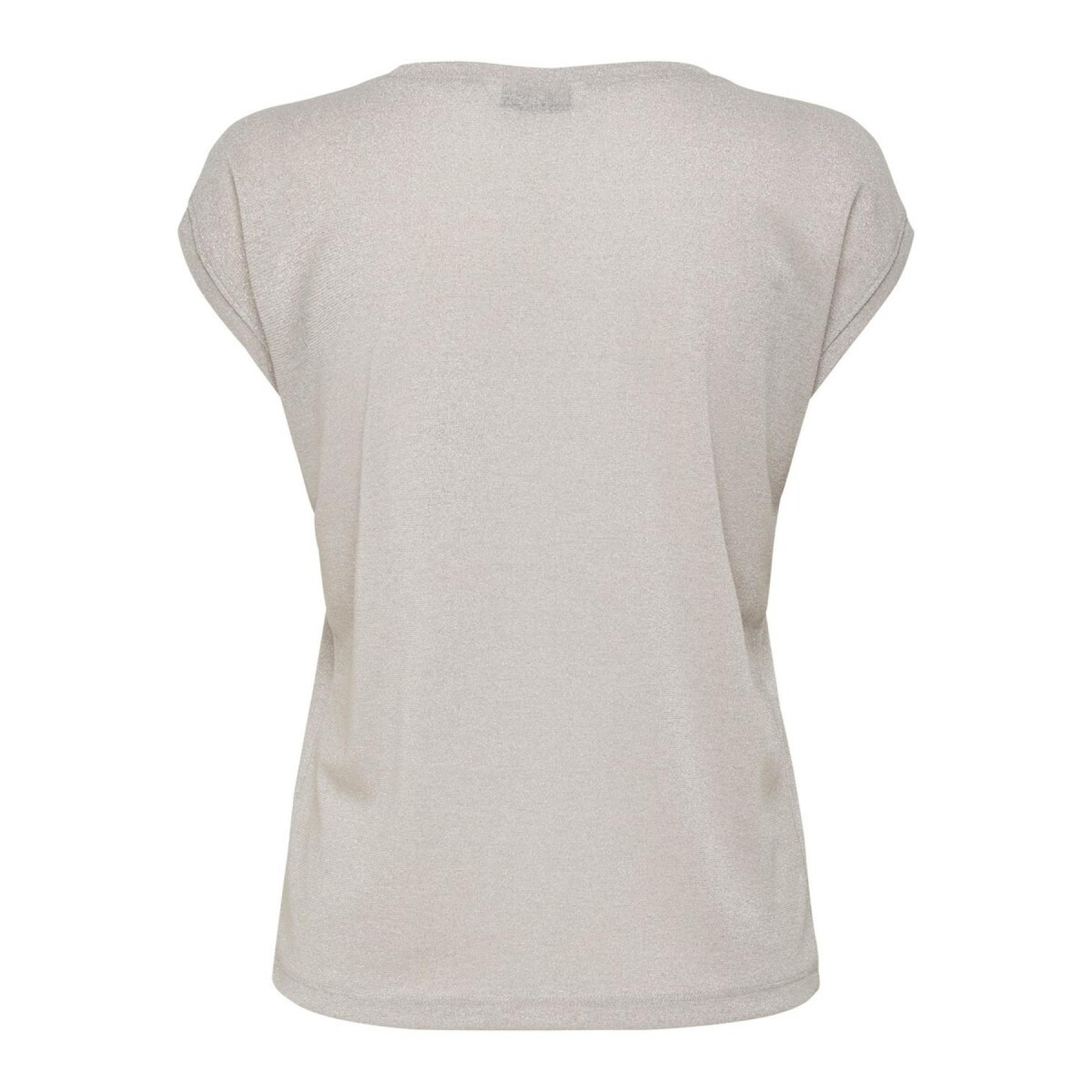 Frauen-T-Shirt Only Silvery manches courtes col V lurex