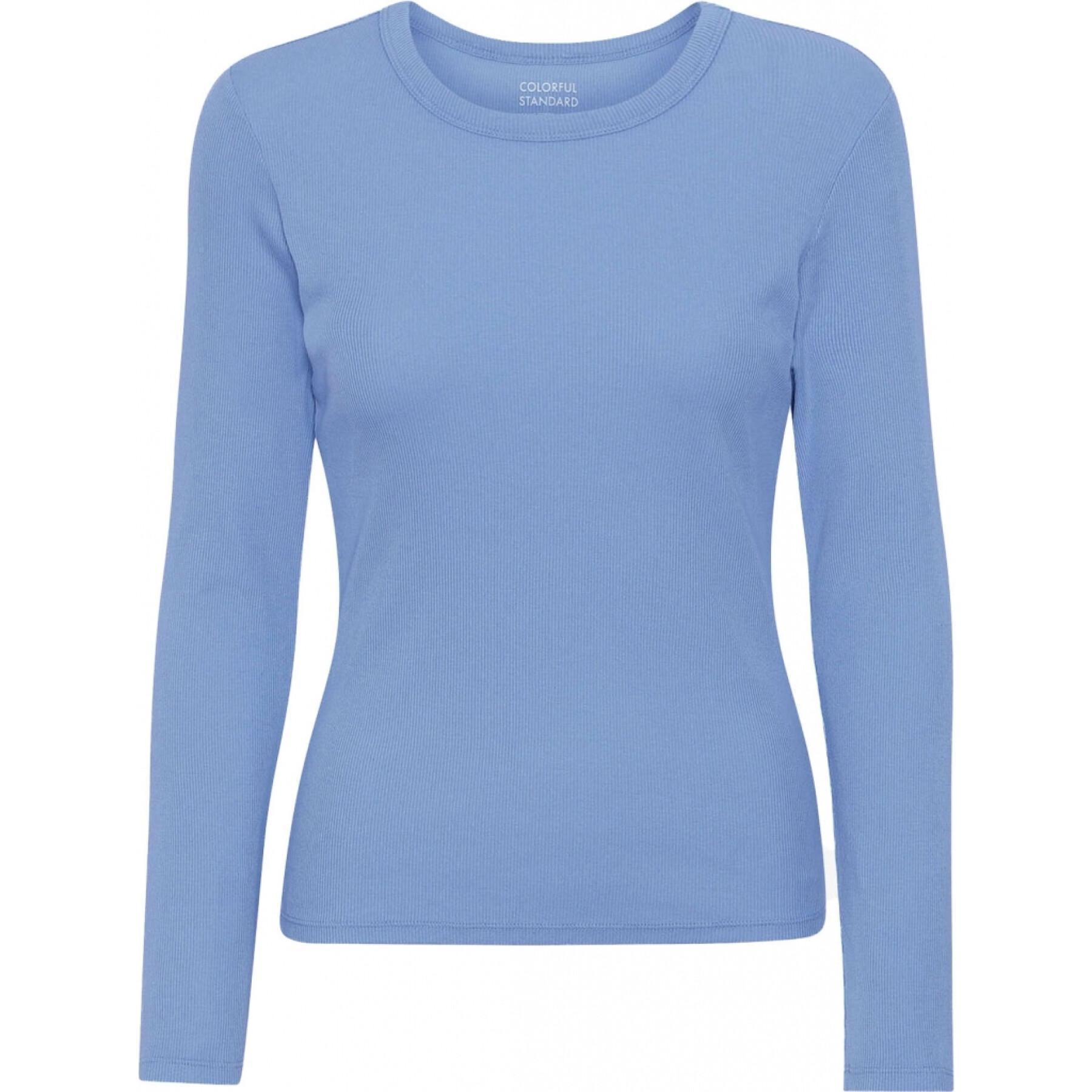 Geripptes T-Shirt mit langen Ärmeln, Frau Colorful Standard Organic sky blue
