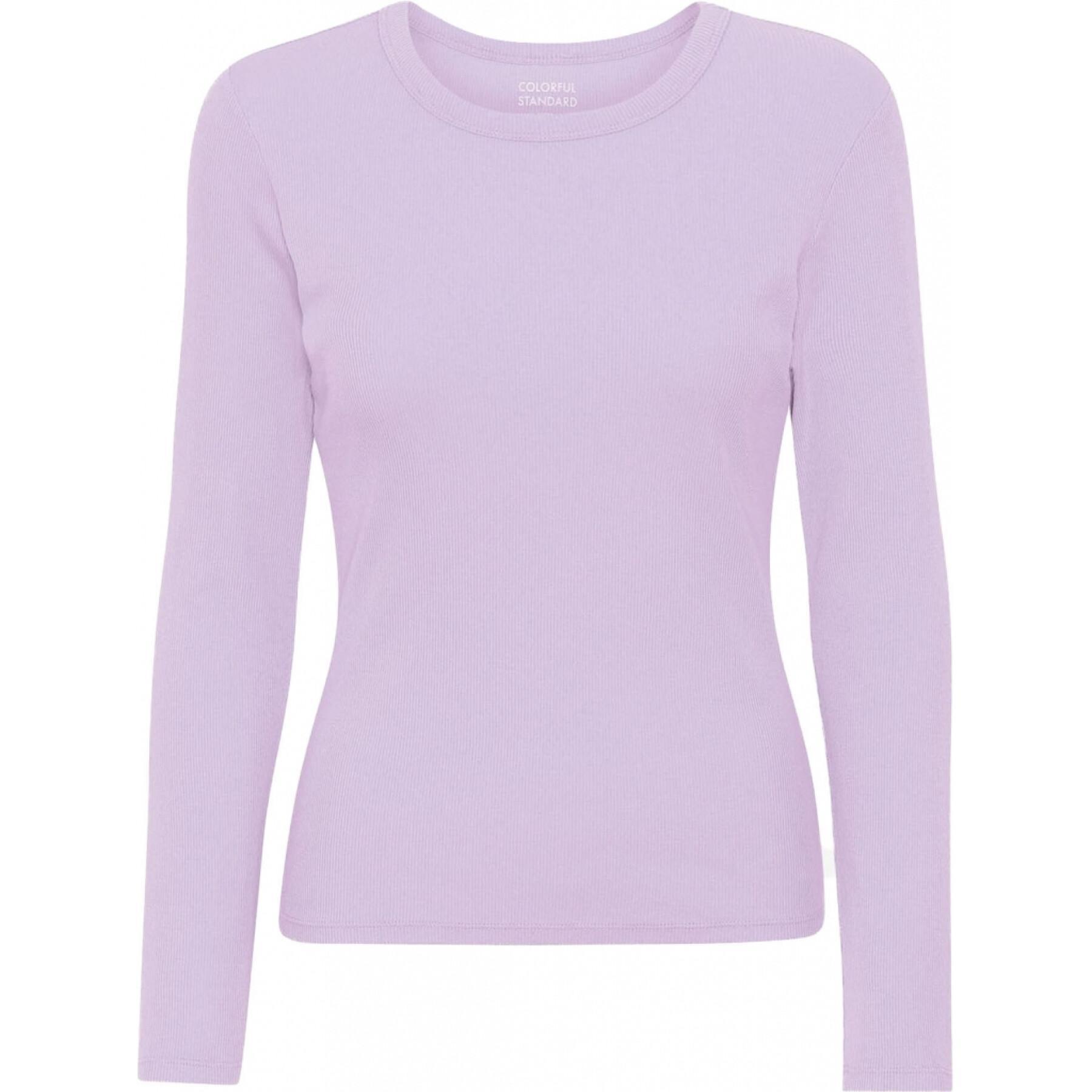 Geripptes T-Shirt mit langen Ärmeln, Frau Colorful Standard Organic soft lavender
