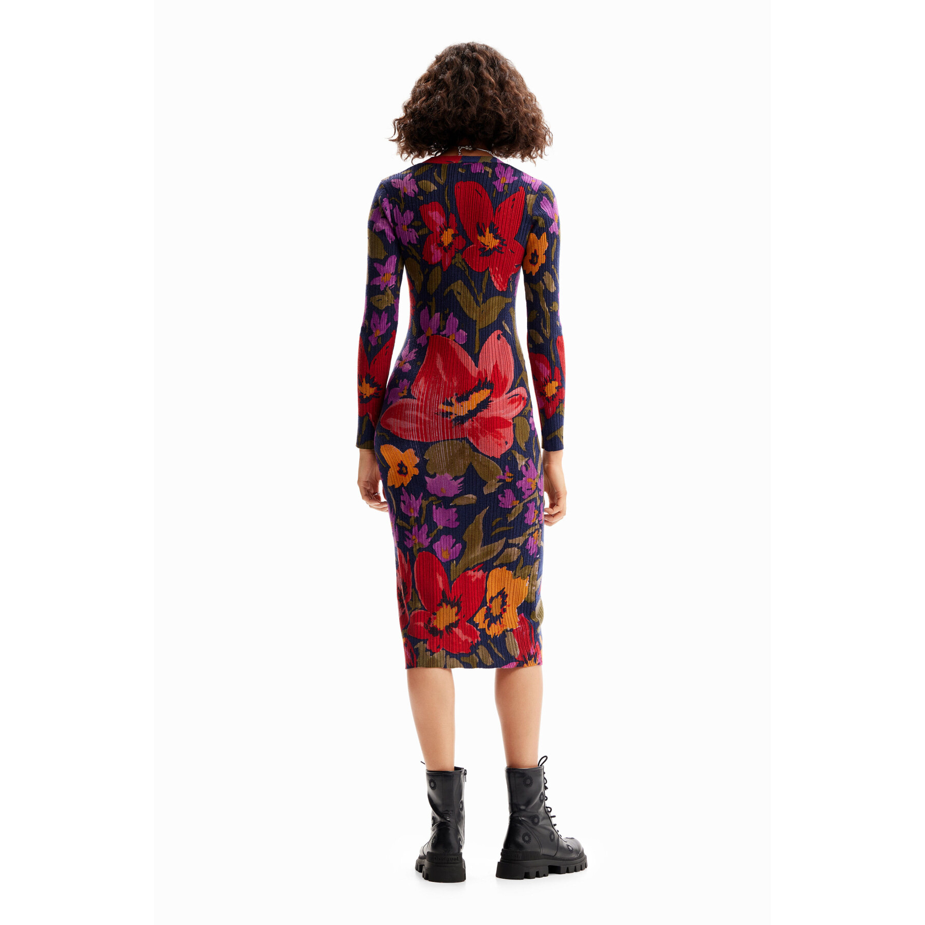 Eng anliegendes Midi-Kleid aus Mesh mit Blumenmuster, Damen Desigual
