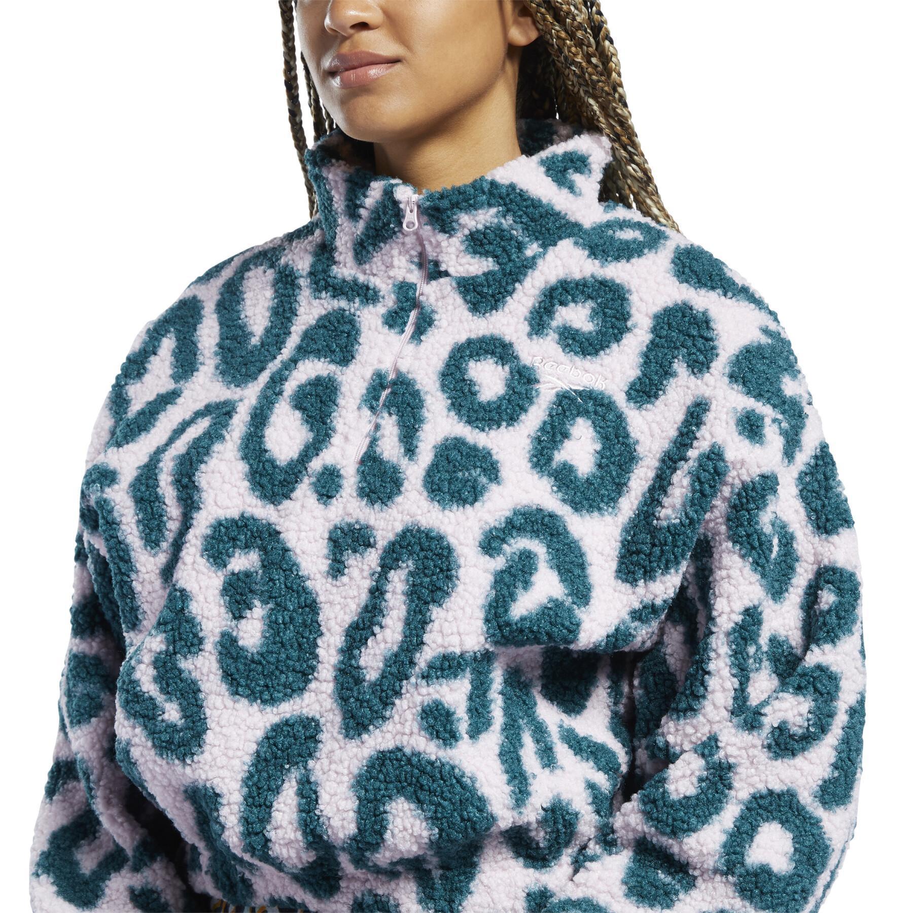 Damen-Fleece Reebok Printed Sherpa Half-Zip
