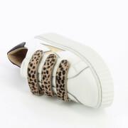 Frauenturnschuhe Vanessa Wu blanches en cuir à scratchs léopard